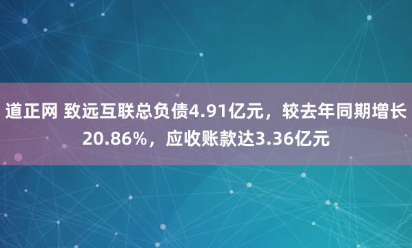 道正网 致远互联总负债4.91亿元，较去年同期增长20.86%，应收账款达3.36亿元